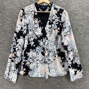Kaari Blouse Women M Medium Black Floral V-Neck Long Sleeve Lined Pullover